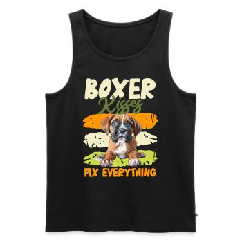 BOXER KISSES FIX EVERYTHING Boxer allemand - Débardeur bio Premium Homme - noir - Devant - AI Model Male 178 light (178cm)