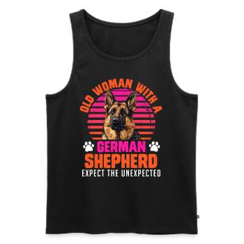 Dog mom OLD WOMAN WITH A GERMAN SHEPHERD - Men's Premium Organic Tank Top - black - Front - AI Model Male 178 light (178cm)