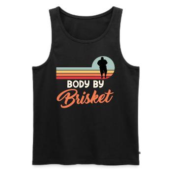 Fleischesser BODY BY BRISKET Fleischliebhaber - Männer Premium Bio Tank Top - Schwarz - Vorne - Michal (187cm)