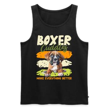 Deutscher Boxer KUSCHELN MIT EINEM BOXER BESSER - Männer Premium Bio Tank Top - Schwarz - Vorne - AI Model Male 178 light (178cm)