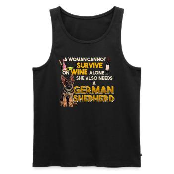 German Shepherd WOMAN CANNOT SURVIVE ON WINE - Men's Premium Organic Tank Top - black - Front - AI Model Male 178 light (178cm)