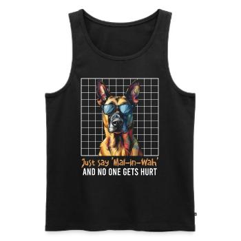 Malinois JUST SAY MAL-IN-WAH NO ONE GETS HURT - Men's Premium Organic Tank Top - black - Front - AI Model Male 178 light (178cm)