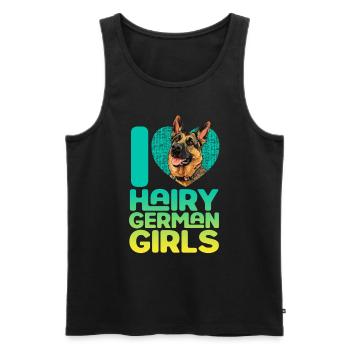 Deutscher Schäferhund I LOVE HAIRY GERMAN GIRLS - Männer Premium Bio Tank Top - Schwarz - Vorne - Michal (187cm)