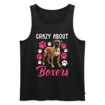 Chien Maman Boxer Allemand FOLLE DE BOXERS - Débardeur bio Premium Homme - noir - Devant - Michal (187cm)