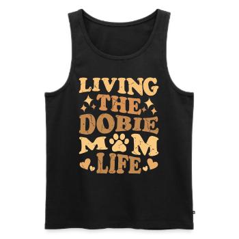 Doberman Femmes VIVRE LA VIE DE MAMAN DOBIE - Débardeur bio Premium Homme - noir - Devant - Michal (187cm)