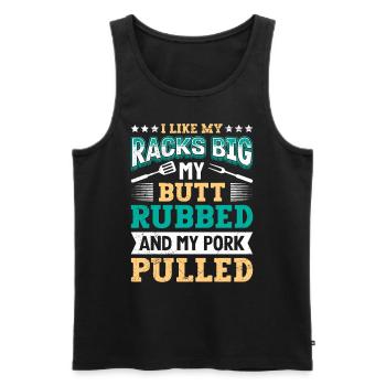 Grillmeister Like my Racks Porc frotté aux gros fesses - Débardeur bio Premium Homme - noir - Devant - AI Model Male 178 light (178cm)