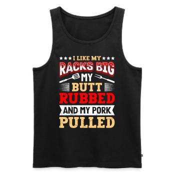 Les amateurs de viande aiment mes carrés gros cul frottés - Débardeur bio Premium Homme - noir - Devant - AI Model Male 178 light (178cm)