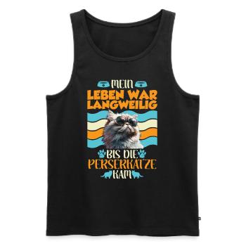 Perserkatzen MEIN LEBEN WAR LANGEWEILIG BIS ZUR - Männer Premium Bio Tank Top - Schwarz - Vorne - Michal (187cm)