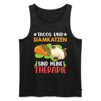 TACOS AND SIAMESE CATS ARE MY THERAPY Fun - Men's Premium Organic Tank Top - black - Front - AI Model Male 178 light (178cm)