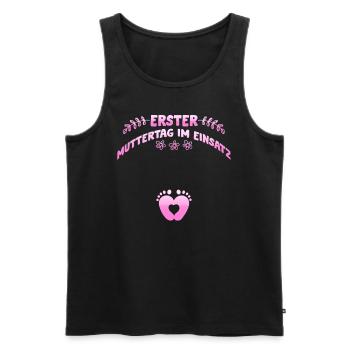Mothers FIRST MOTHER'S DAY IN ACTION Fun - Men's Premium Organic Tank Top - black - Front - AI Model Male 178 light (178cm)