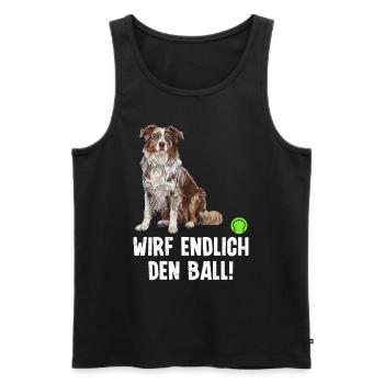 Australian Shepherd FINALLY THROW THE BALL! - Men's Premium Organic Tank Top - black - Front - Michal (187cm)