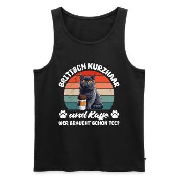 Coffee Drinker Cat Owner British Shorthair - Men's Premium Organic Tank Top - black - Front - AI Model Male 178 light (178cm)