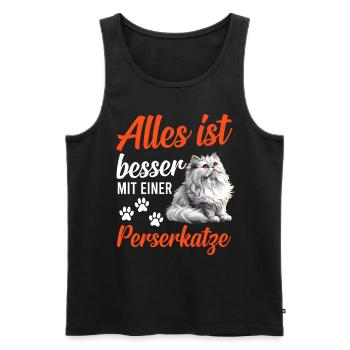 Perserkatze ALLES IST BESSER MIT EINER PERSERKATZE - Männer Premium Bio Tank Top - Schwarz - Vorne - AI Model Male 178 light (178cm)