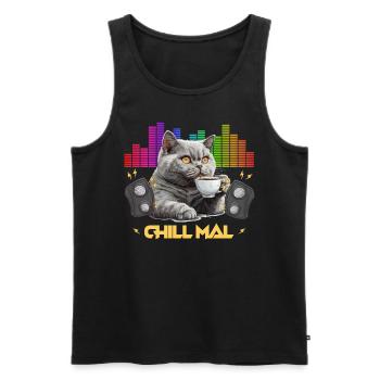 British Shorthair Cat CHILL MAL Funny - Men's Premium Organic Tank Top - black - Front - AI Model Male 178 light (178cm)