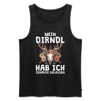 Mein Dirndl hab ich zuhause im Schrank gelassen - Männer Premium Bio Tank Top - Schwarz - Vorne - AI Model Male 178 light (178cm)