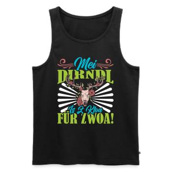Ersatzdirndl MEI DIRNDL IS Z'KLOA FÜR ZWOA - Männer Premium Bio Tank Top - Schwarz - Vorne - AI Model Male 178 light (178cm)