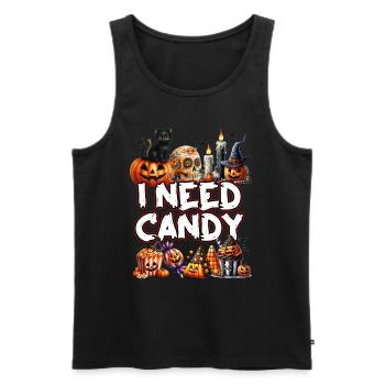 Fête d’Halloween Enfants J’AI BESOIN DE BONBONS Drôle - Débardeur bio Premium Homme - noir - Devant - AI Model Male 178 light (178cm)