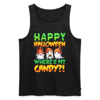 Joyeux Halloween OÙ SONT MES BONBONS ? Drôles d’enfants - Débardeur bio Premium Homme - noir - Devant - AI Model Male 178 light (178cm)