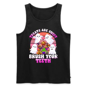 Halloween Party TREATS ARE SWEET BRUSH YOUR TEETH - Men's Premium Organic Tank Top - black - Front - Michal (187cm)