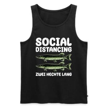 Hecht Angler SOCIAL DISTANCING ZWEI HECHTE LANG - Männer Premium Bio Tank Top - Schwarz - Vorne - Michal (187cm)