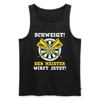 Dart Spieler SCHWEIGT! DER MEISTER WIRFT JETZT! - Männer Premium Bio Tank Top - Schwarz - Vorne - AI Model Male 178 light (178cm)