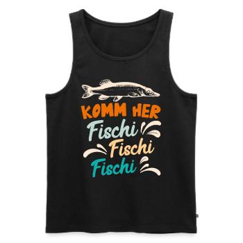 Angler KOMM HER FISCHI FISCHI FISCHI Lustiges - Männer Premium Bio Tank Top - Schwarz - Vorne - AI Model Male 178 light (178cm)