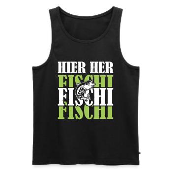 Angler HIER HER FISCHI FISCHI FISCHI Lustiges - Männer Premium Bio Tank Top - Schwarz - Vorne - AI Model Male 178 light (178cm)