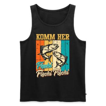 Angler KOMM HER FISCHI FISCHI FISCHI Lustiges - Männer Premium Bio Tank Top - Schwarz - Vorne - AI Model Male 178 light (178cm)