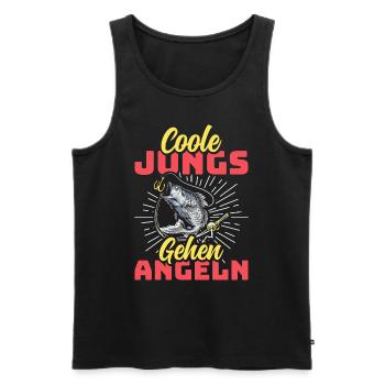 Angler Outfit COOLE JUNGS GEHEN ANGELN Lustiges - Männer Premium Bio Tank Top - Schwarz - Vorne - Michal (187cm)