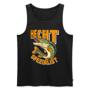 Angler Outfit HECHT SPEZIALIST Lustiges Angeln - Männer Premium Bio Tank Top - Schwarz - Vorne - Michal (187cm)