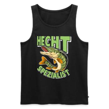Angler Outfit HECHT SPEZIALIST Lustiges Angeln - Männer Premium Bio Tank Top - Schwarz - Vorne - Michal (187cm)