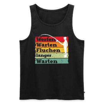 Angler Outfit WERFEN WARTEN KURBELN NOCHMAL Lustig - Männer Premium Bio Tank Top - Schwarz - Vorne - Michal (187cm)