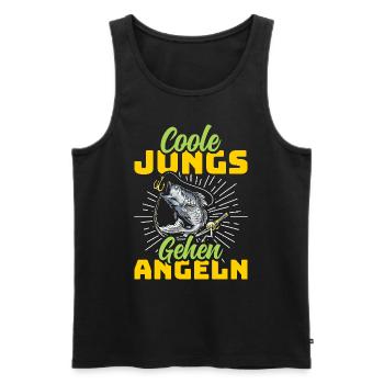 Angler Outfit COOLE JUNGS GEHEN ANGELN Lustiges - Männer Premium Bio Tank Top - Schwarz - Vorne - Michal (187cm)