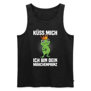 Karneval Frosch KÜSS MICH BIN DEIN MÄRCHENPRINZ - Männer Premium Bio Tank Top - Schwarz - Vorne - Michal (187cm)