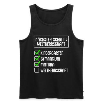 Maturanten NÄCHSTER SCHRITT WELTHERRSCHAFT Lustig - Männer Premium Bio Tank Top - Schwarz - Vorne - AI Model Male 178 light (178cm)