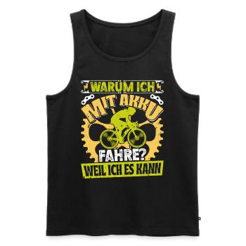E-Bike WARUM ICH MIT AKKU FAHRE? WEIL ICHS KANN - Männer Premium Bio Tank Top - Schwarz - Vorne - Michal (187cm)