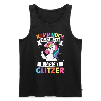 Malle KOMM NOCH NÄHER UND ES KLATSCHT - Männer Premium Bio Tank Top - Schwarz - Vorne - Michal (187cm)