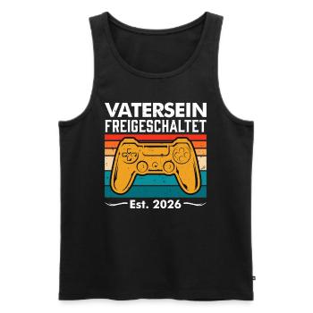 Werdender Papa VATERSEIN FREIGESCHALTET 2026 - Männer Premium Bio Tank Top - Schwarz - Vorne - Michal (187cm)