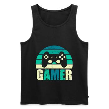 Gamer Vintage Sunset Gaming Controller - Débardeur bio Premium Homme - noir - Devant - Michal (187cm)