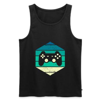 Video Gamer Vintage Sunset Gaming Controller - Men's Premium Organic Tank Top - black - Front - Michal (187cm)