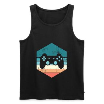 Gaming Sunset Gift for Video Gamer Nerd - Men's Premium Organic Tank Top - black - Front - Michal (187cm)
