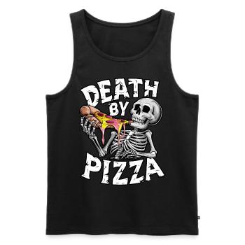 Squelette humoristique mangeant de la pizza Conception graphique - Débardeur bio Premium Homme - noir - Devant - AI Model Male 178 light (178cm)