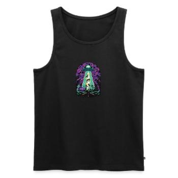Alien UFO Funny abduction of Cat, Cow, and Dino - Men's Premium Organic Tank Top - black - Front - Michal (187cm)