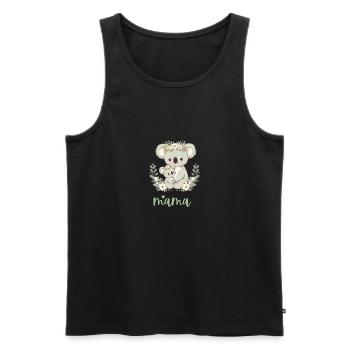 Maman Koala ours câlin I Couronne florale maman I Koala - Débardeur bio Premium Homme - noir - Devant - AI Model Male 178 light (178cm)