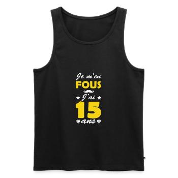 I don't care I'm 15 years old/ birthday 15 years - Men's Premium Organic Tank Top - black - Front - AI Model Male 178 light (178cm)
