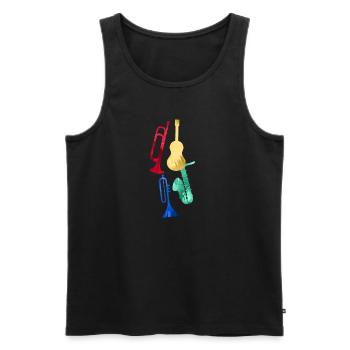 Jazz,Instruments,Trompette,Guitare,Saxophone - Débardeur bio Premium Homme - noir - Devant - AI Model Male 178 light (178cm)