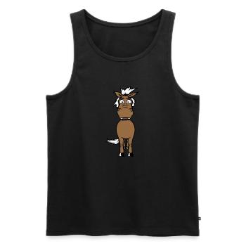 cheval anxieux drôle drôle grimace dessin animé - Débardeur bio Premium Homme - noir - Devant - AI Model Male 178 light (178cm)