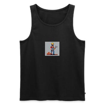 Ouvrier du bâtiment avec image pixel marteau - Débardeur bio Premium Homme - noir - Devant - Michal (187cm)