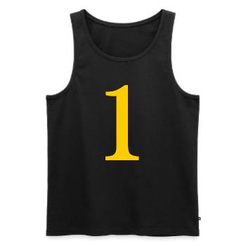 1. 1 Jahr. 1. JUBILÄUM. 1-JÄHRIGES JUBILÄUM - Männer Premium Bio Tank Top - Schwarz - Vorne - Michal (187cm)