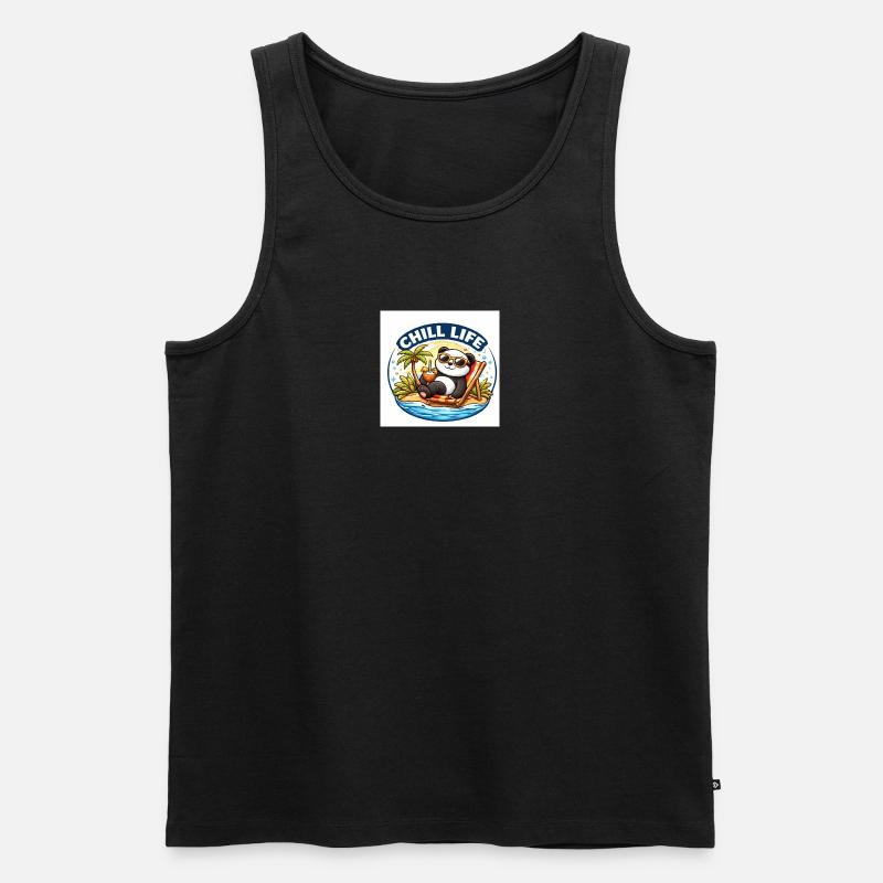 Chill Life Panda Beach - Männer Premium Bio Tank Top - Schwarz